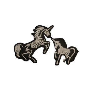 Unicorn & Baby Skeleton Unicorn Patch Set | Gothic Embroidered Iron-On Patches |